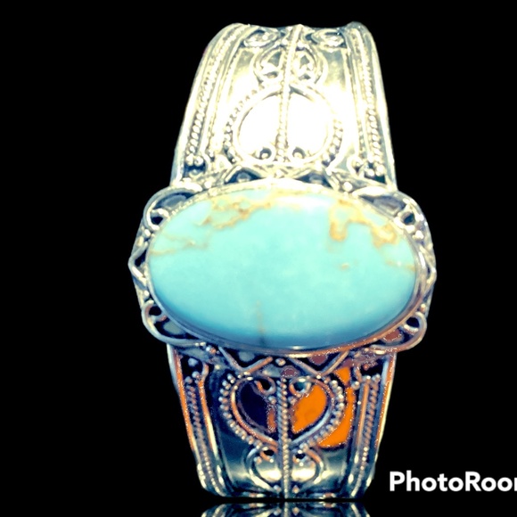 Silver with Turquoise gem Cuff bracelet - Picture 1 of 9